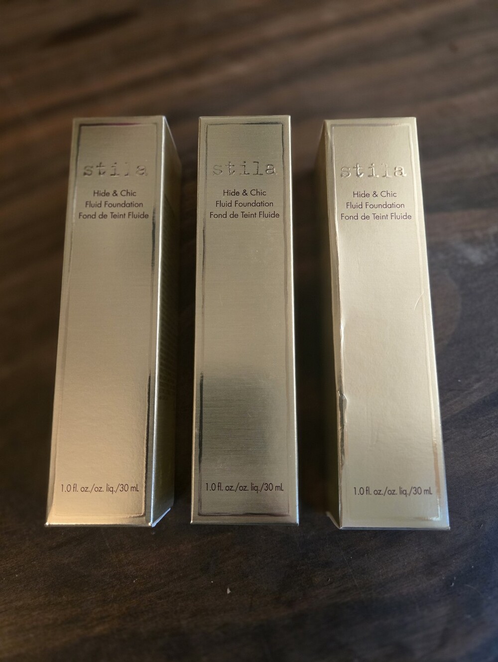 Set Of 3 Stila Hide And Chic Fluid Foundation - Tan 3